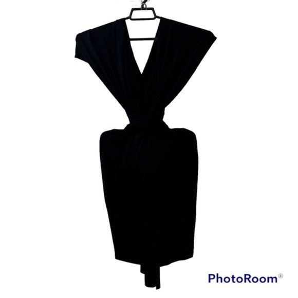 Lulus Black Wrap Mini Cocktail Dress V-Neck Made In Usa Size Medium - Picture 1 of 9